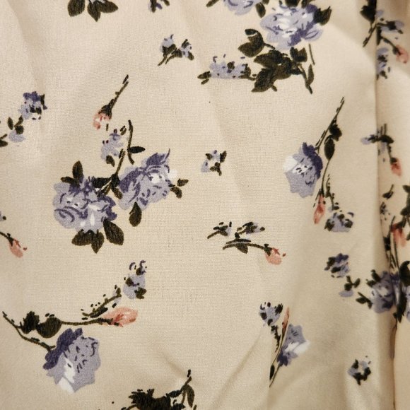 Shein Frill Neck Pleated Front Shirred Cuff Floral Print Top Apricot - Picture 4 of 7